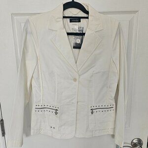 Apanage Germany White Cotton Blend Blazer Jacket Studded Pockets Womens US 8